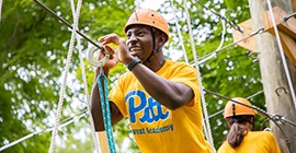 Provost Academy student participating in zip line social activity